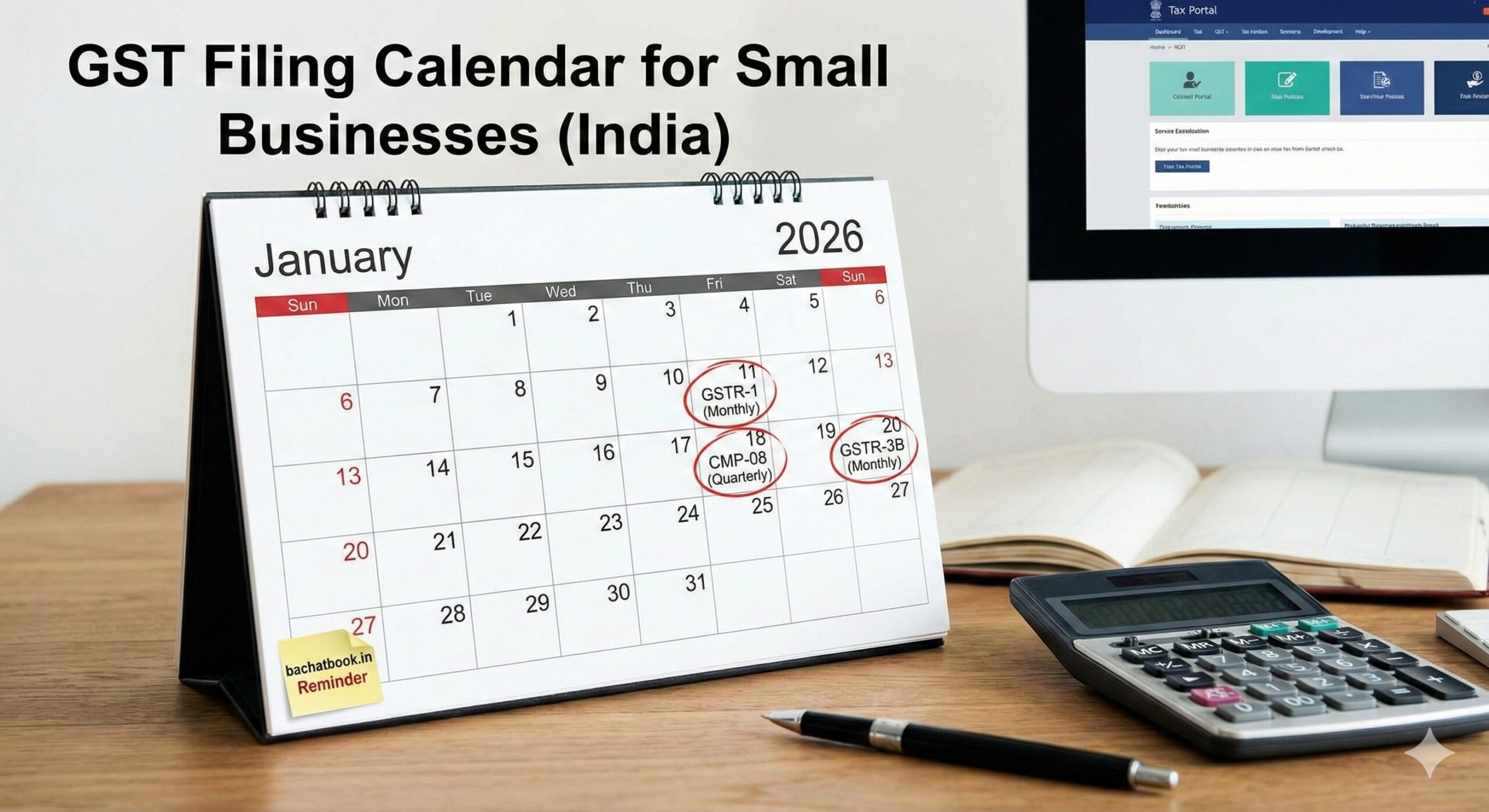 A calendar highlighting GST return filing dates for small retailers in India.