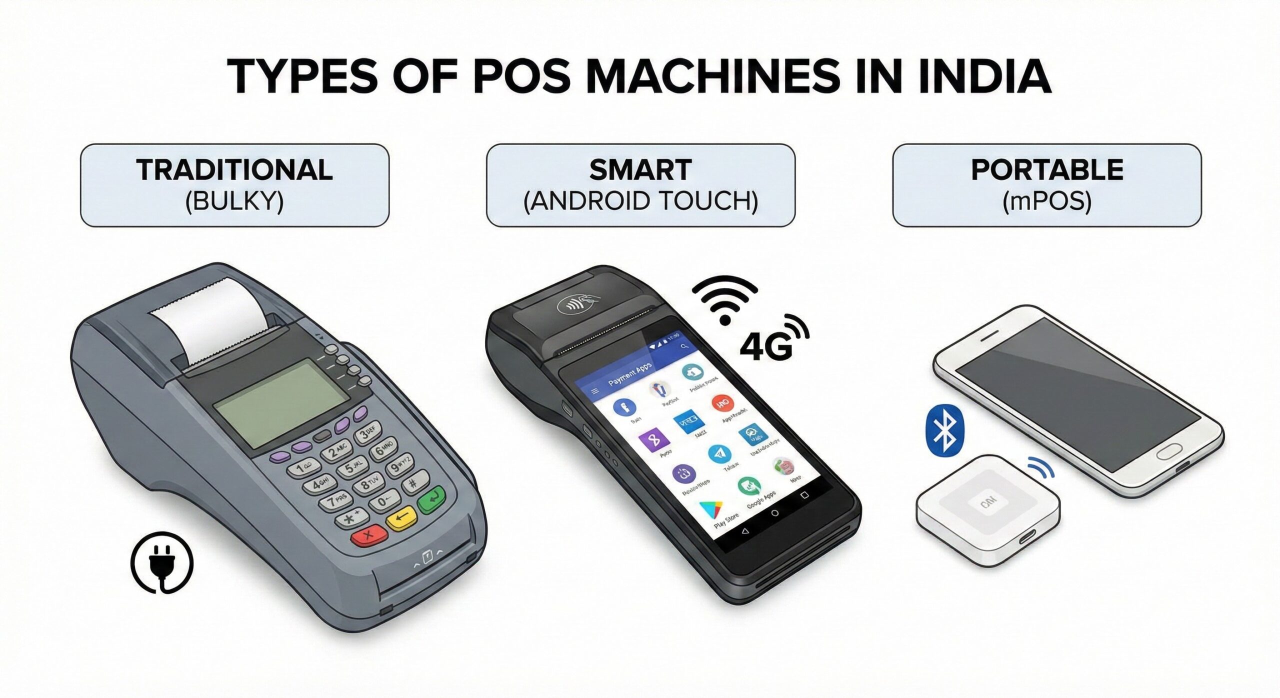 Comparison of different types of card swipe machines available in India.