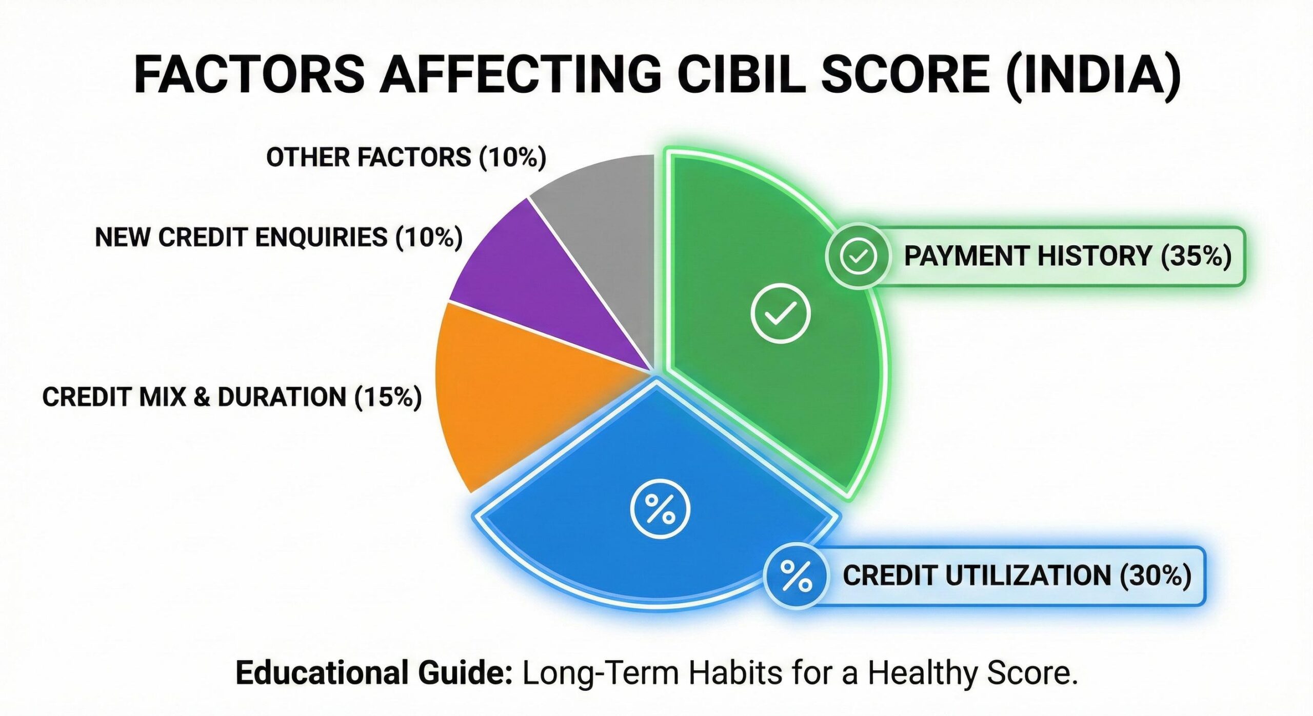 Factors affecting CIBIL credit score India pie chart