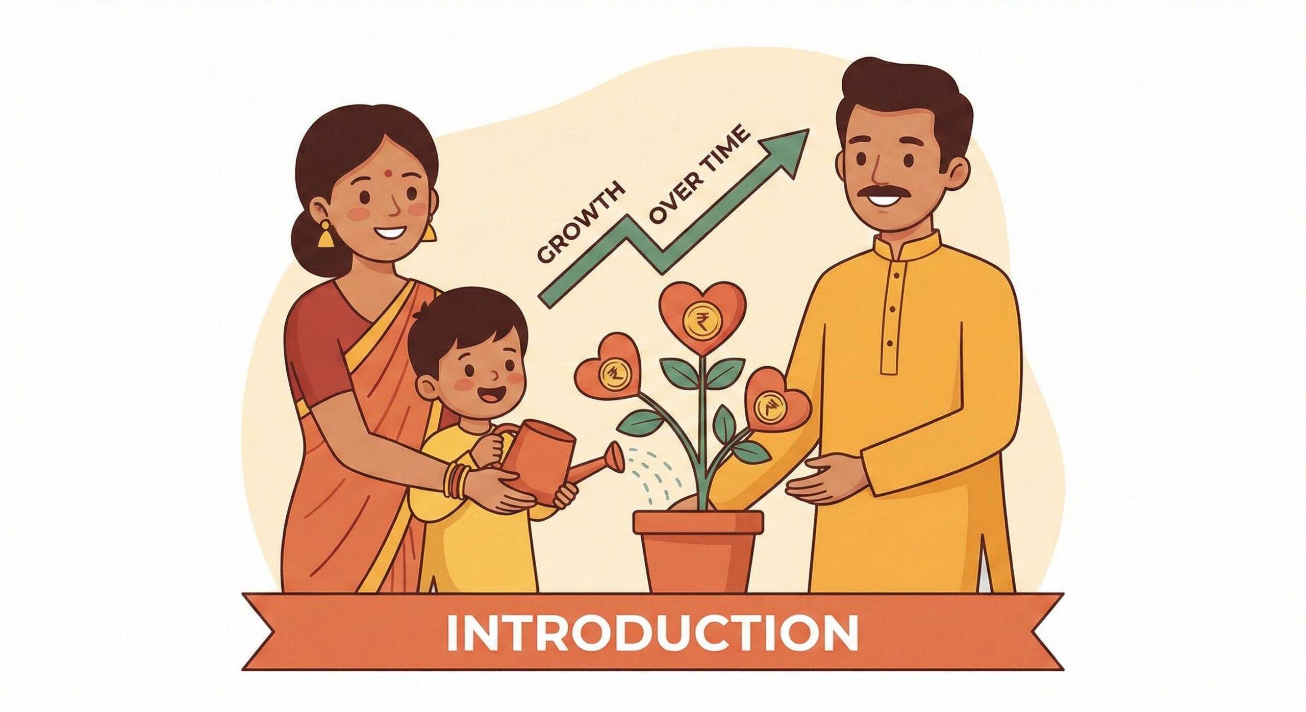 Indian family watering a money plant representing growing savings and wealth 