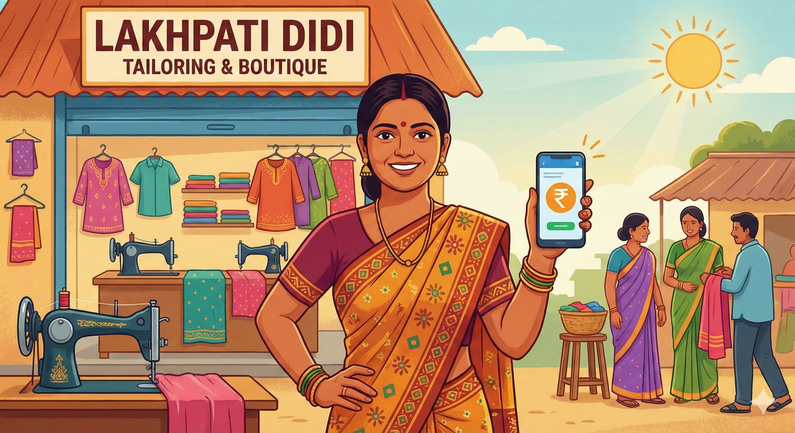 Lakhpati Didi scheme beneficiary running a successful small business in India.
