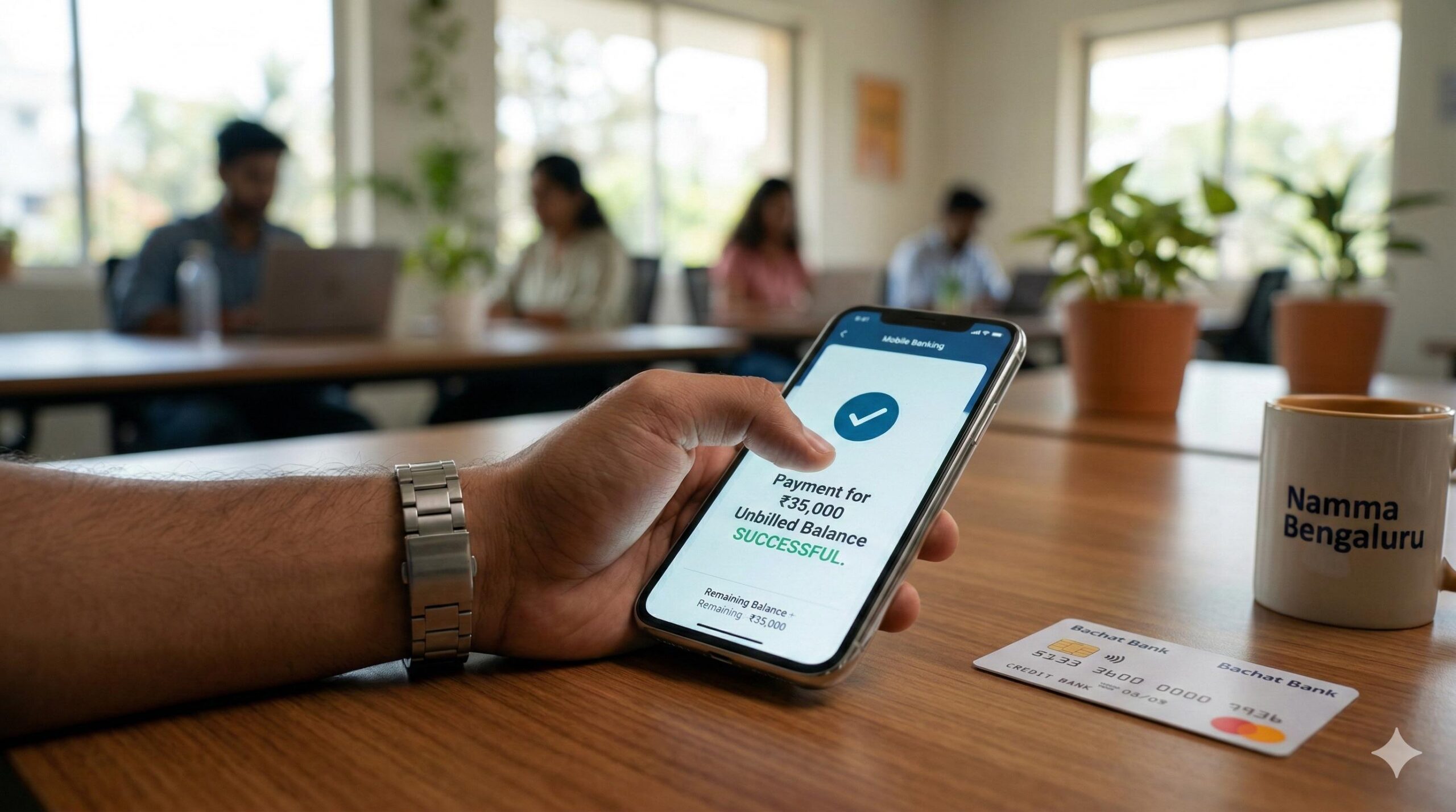 Man pre-paying credit card bill via mobile app.