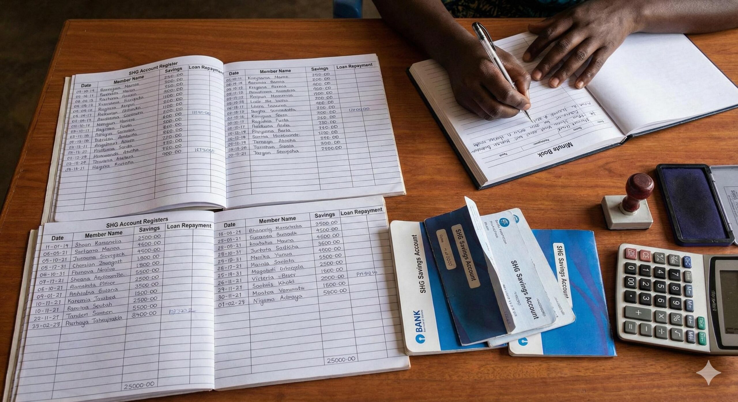 SHG meeting register and passbook maintenance for audit and bank loan