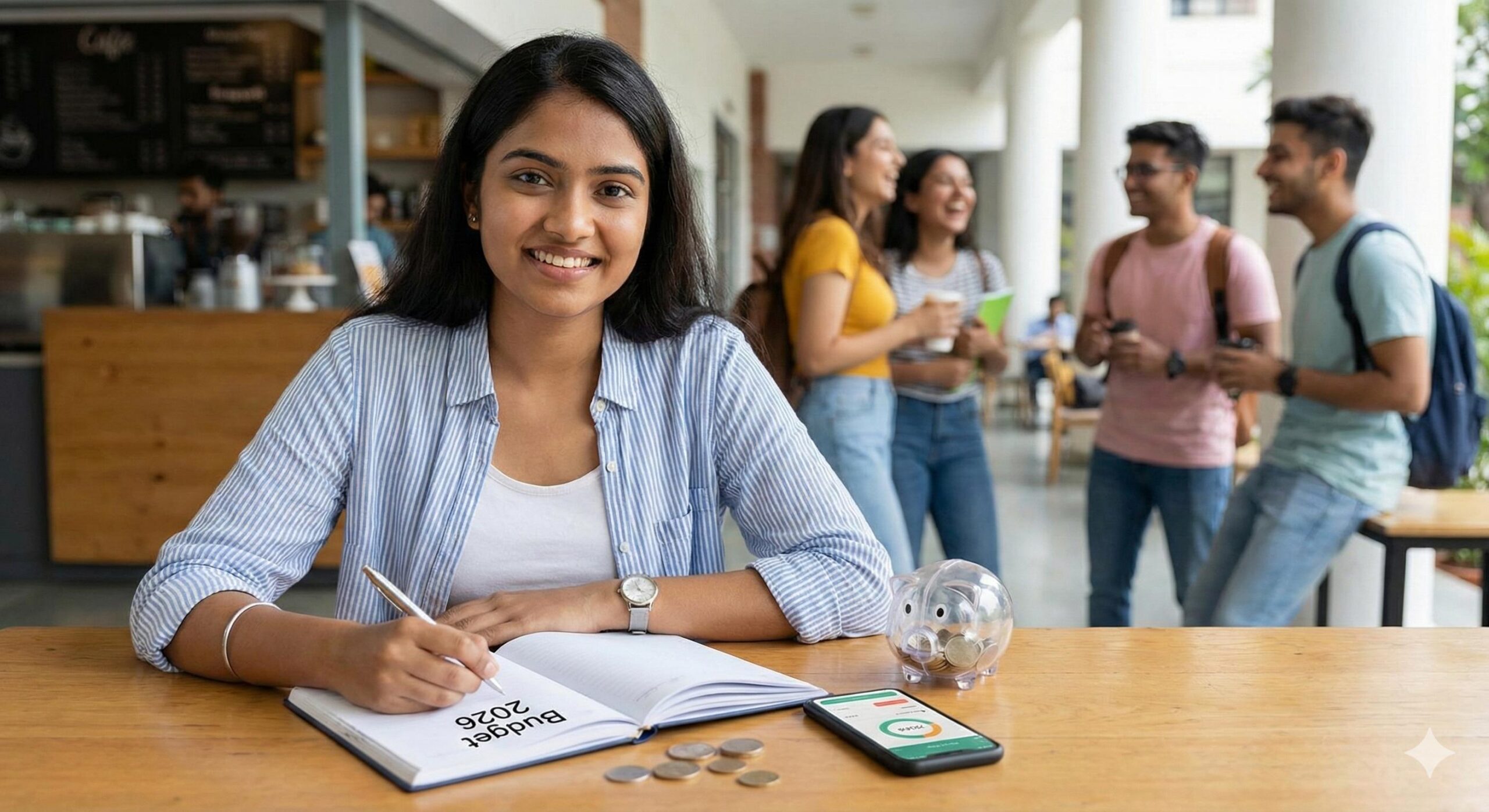 Student sitting in the table with a book writing