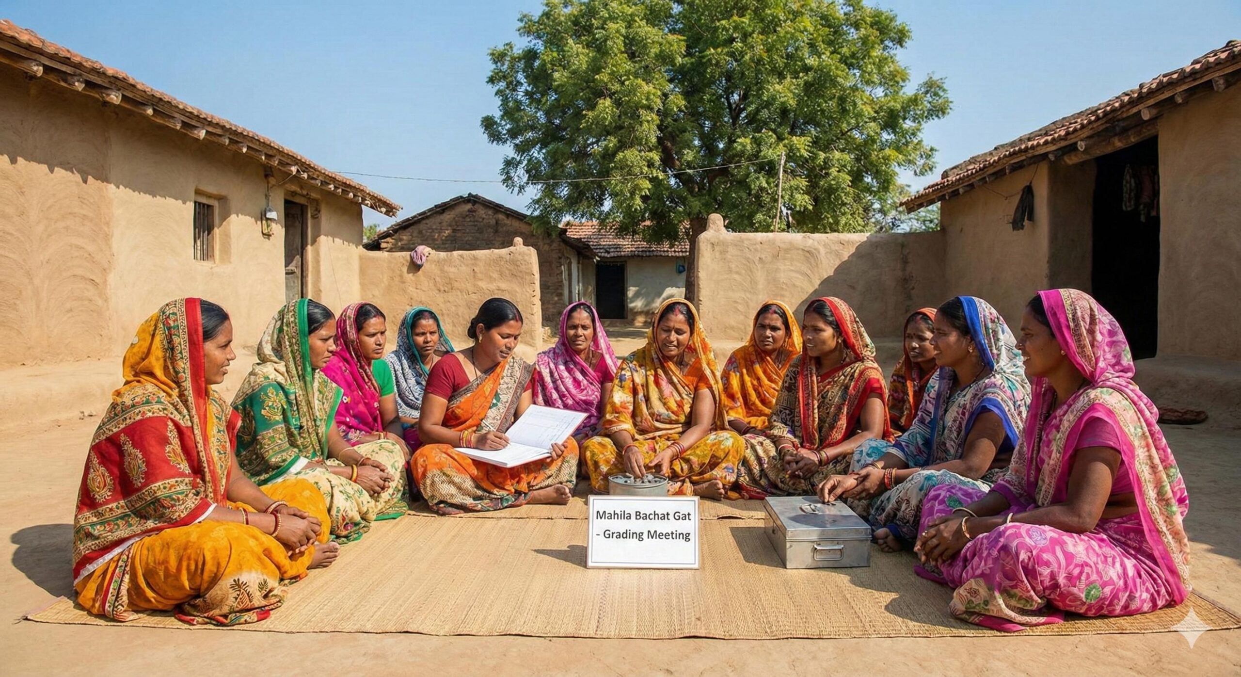 Women Self Help Group SHG meeting in Indian village for savings and grading