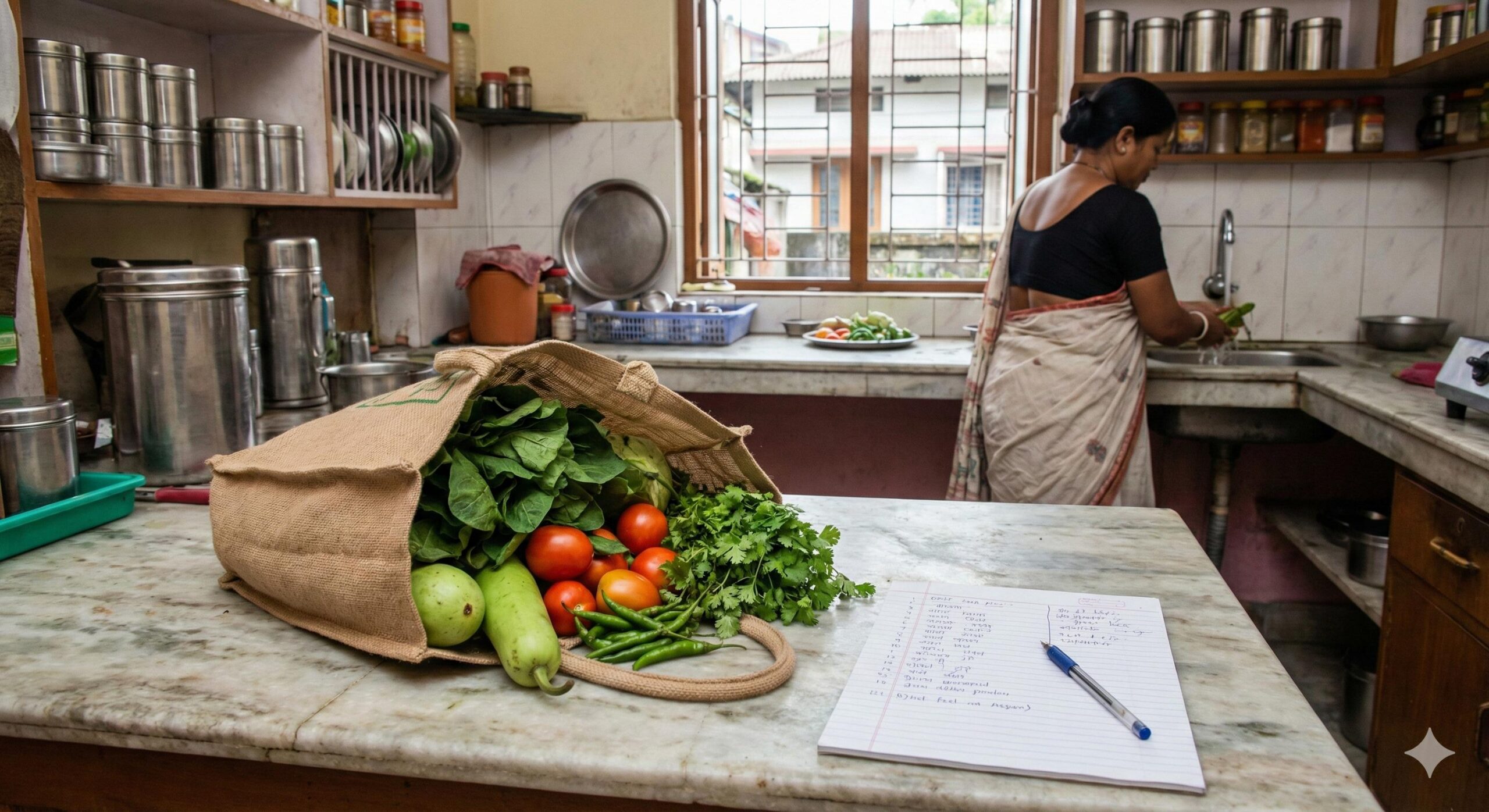 Written grocery shopping list helping to save money on household expenses in India