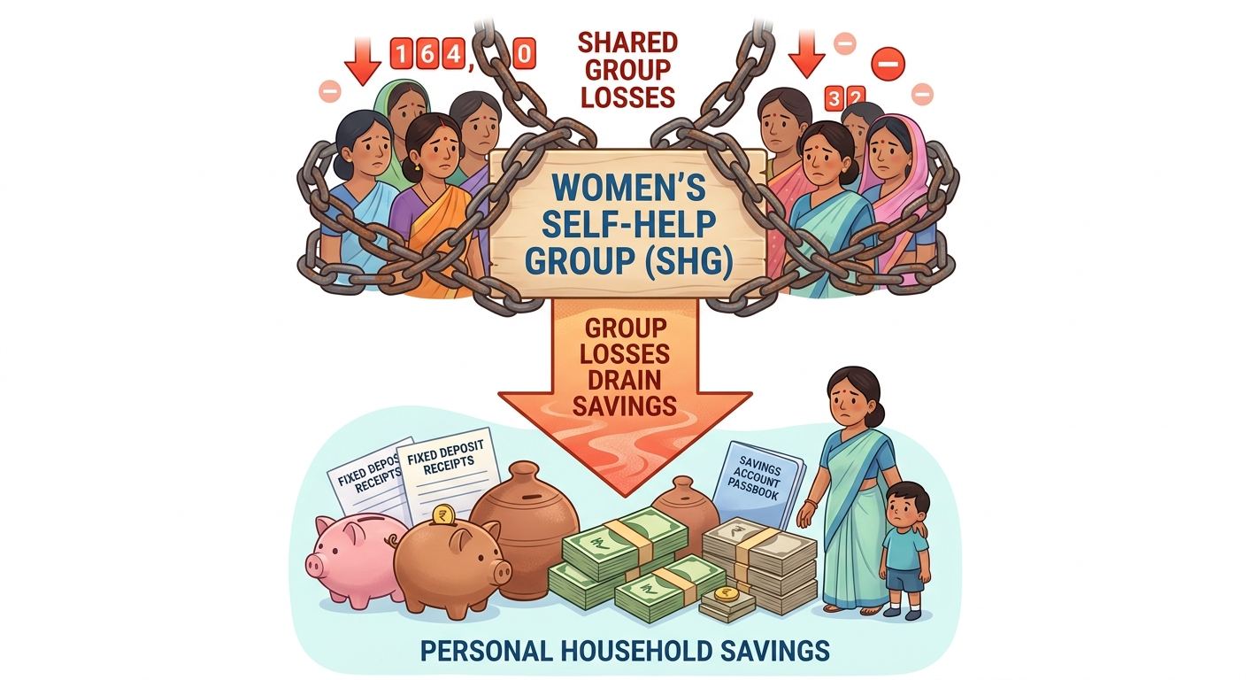 An infographic illustrating how collective business losses negatively impact personal household savings.