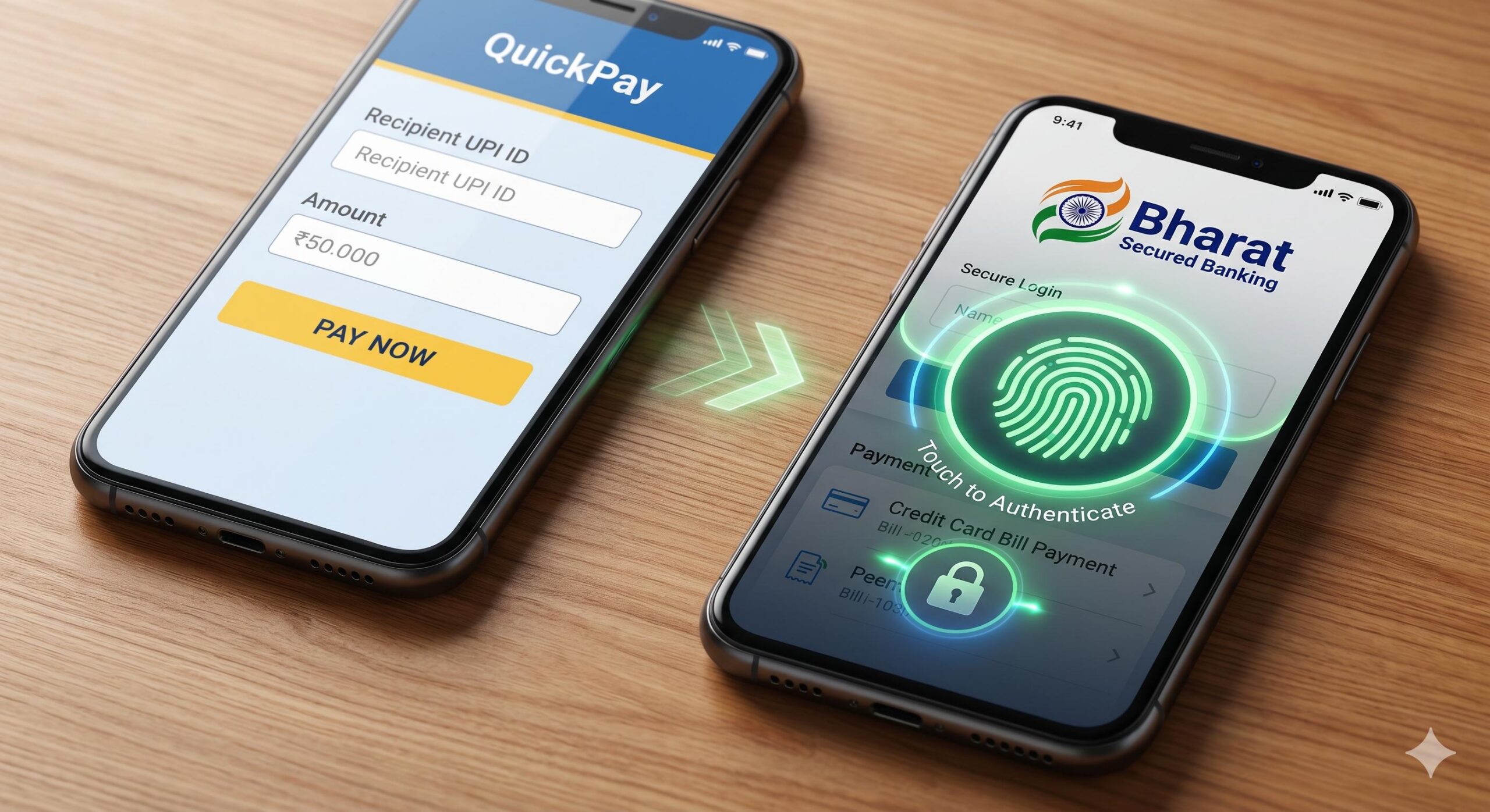 Comparison of a secure official Indian banking app versus a generic app for credit card bill payment.