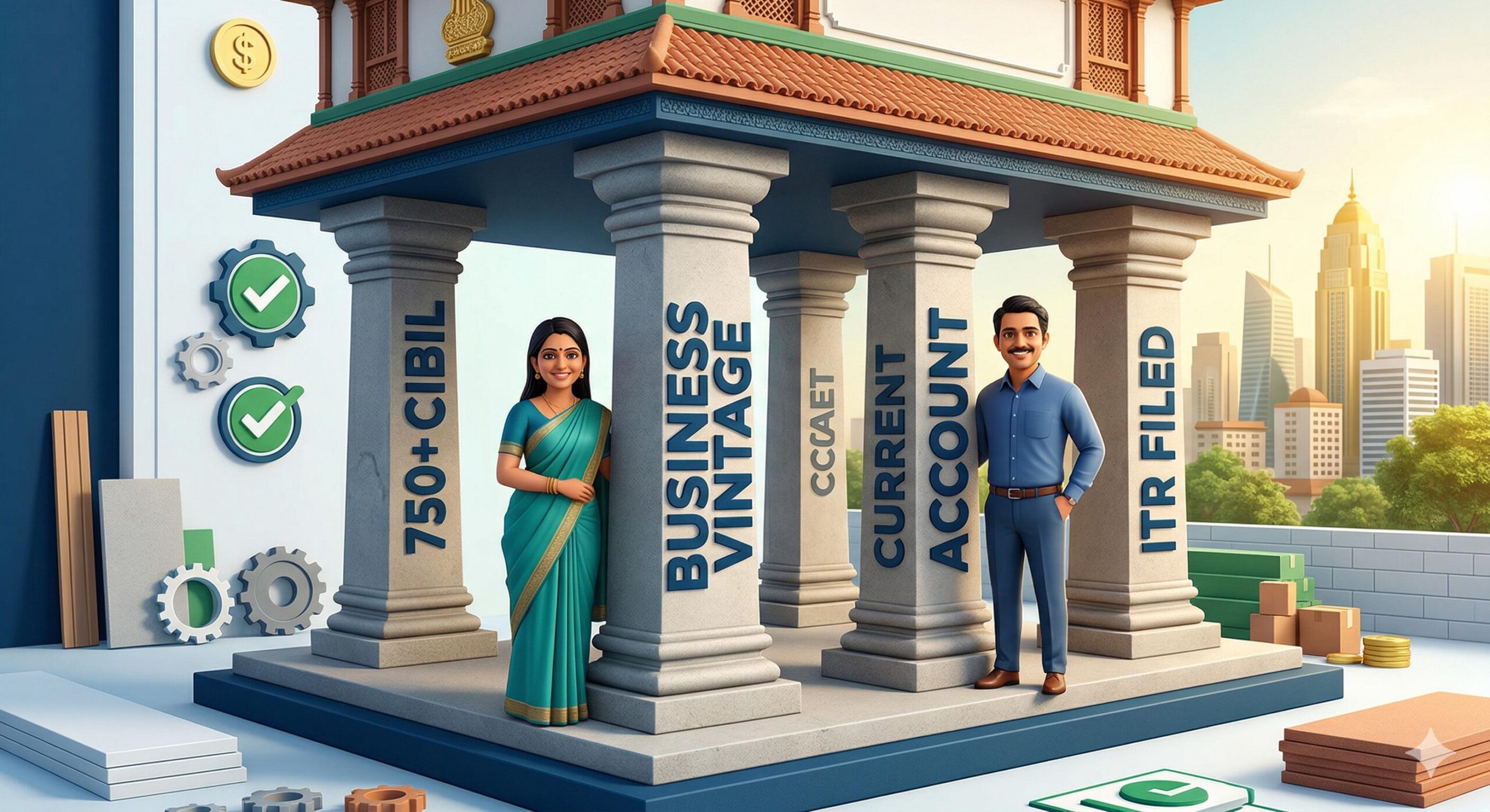 Four pillars of business loan eligibility in India_ good CIBIL score, business vintage, active current account, and consistent ITR filing.