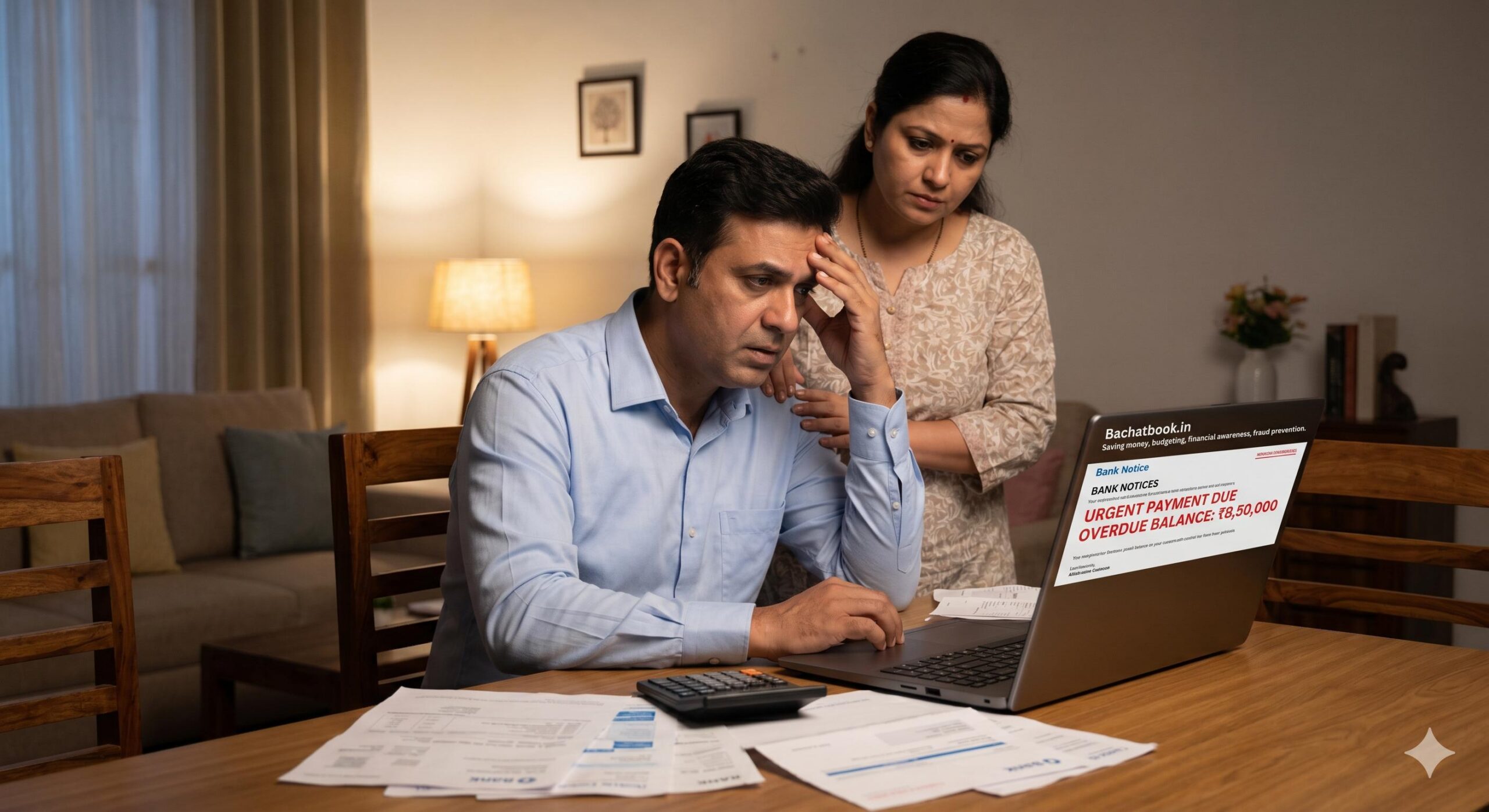 Highly realistic.Stressed Indian family reviewing loan documents.