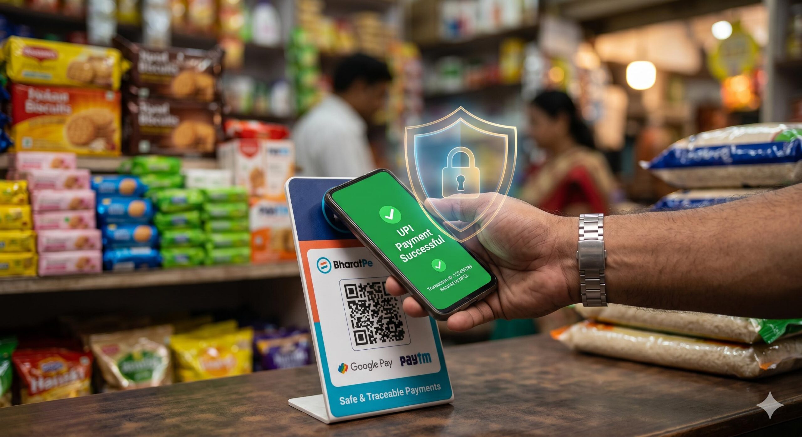 Small business owner using secure digital payments to reduce tax and prevent fraud.