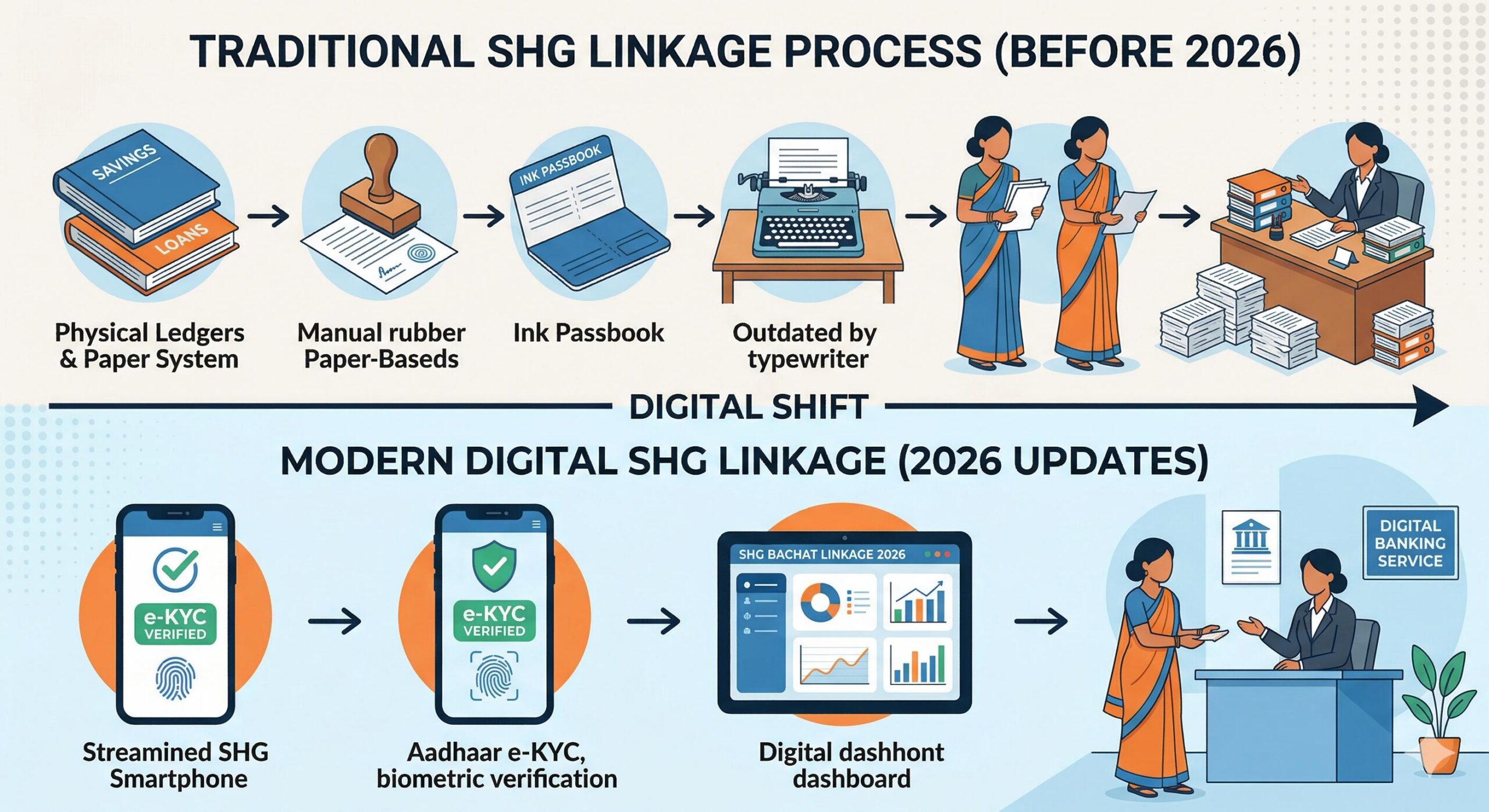 Visual flow contrasting traditional paper SHG linkage with modern digital integration in 2026.