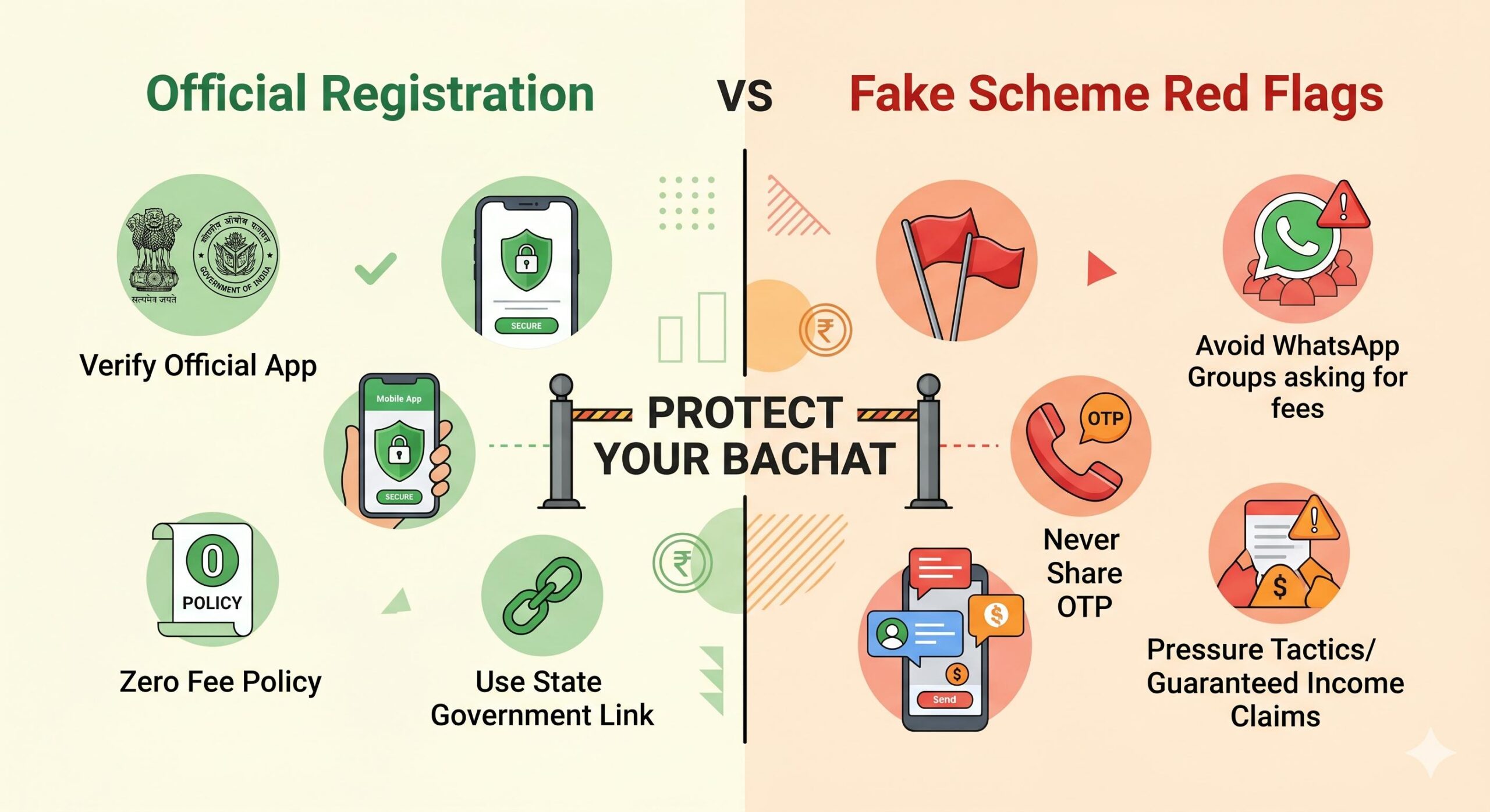 An educational infographic illustrating the red flags of fake BC Sakhi registration
