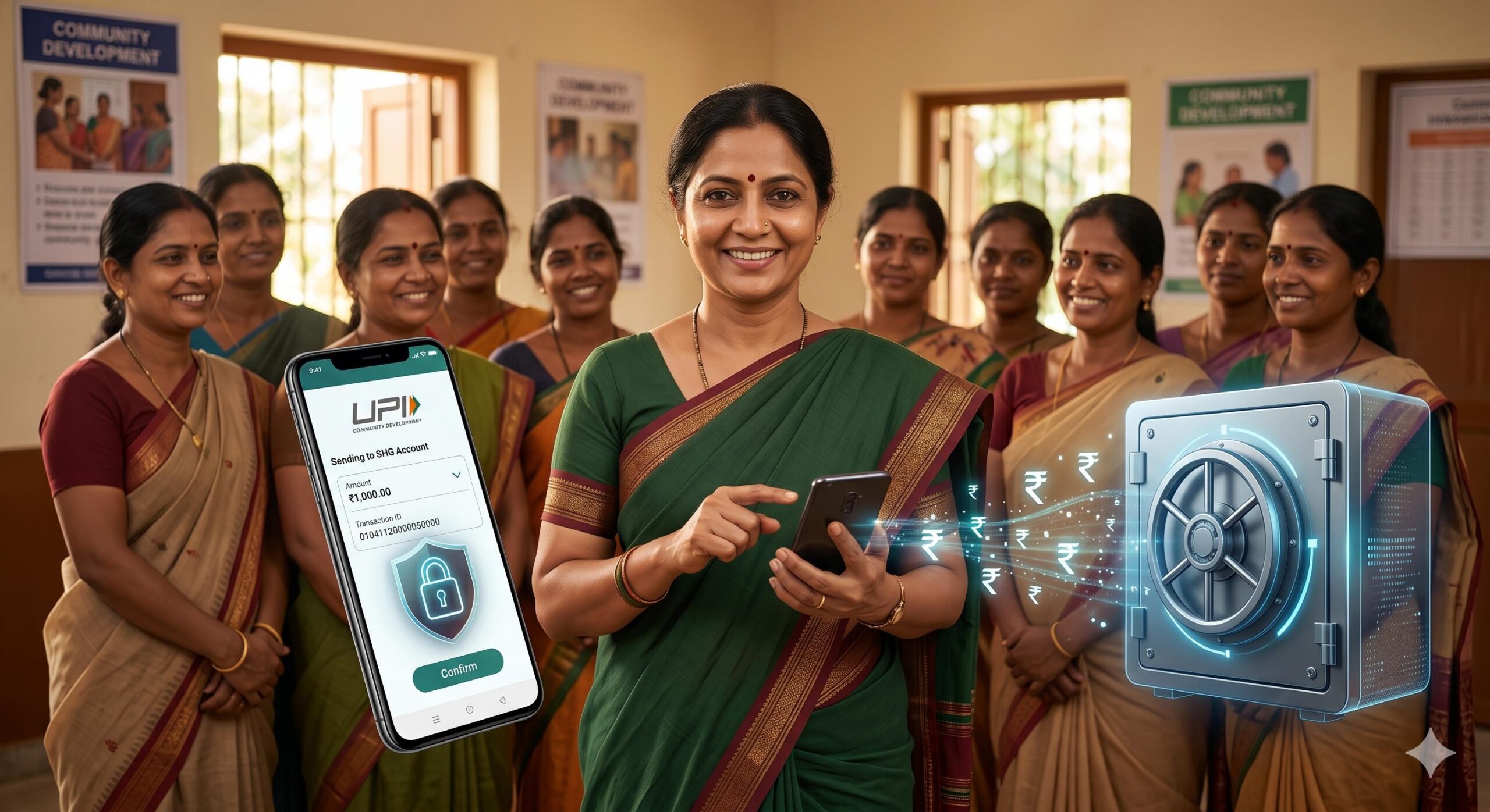 Empowere leader executing secure SHG digital banking transaction
