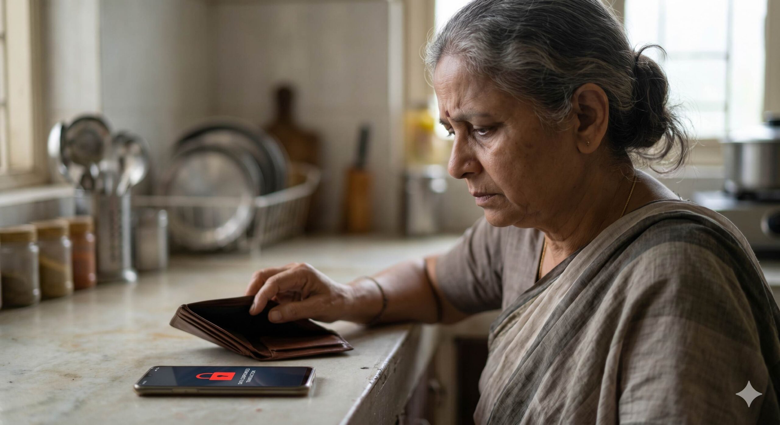 Family member distressed by financial loss.