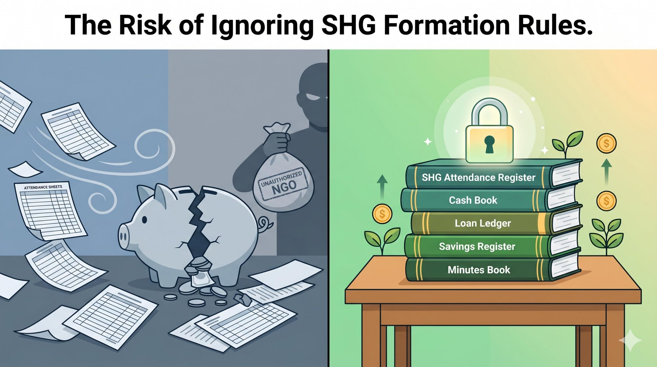 Illustration contrasting financial risk and secure savings