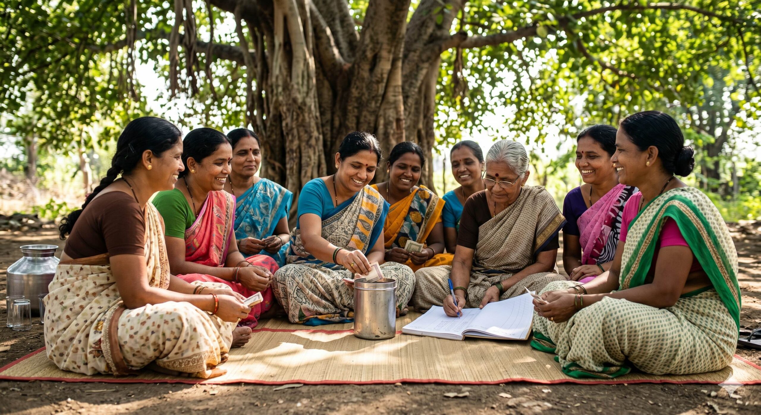 Indian women saving money via community group.