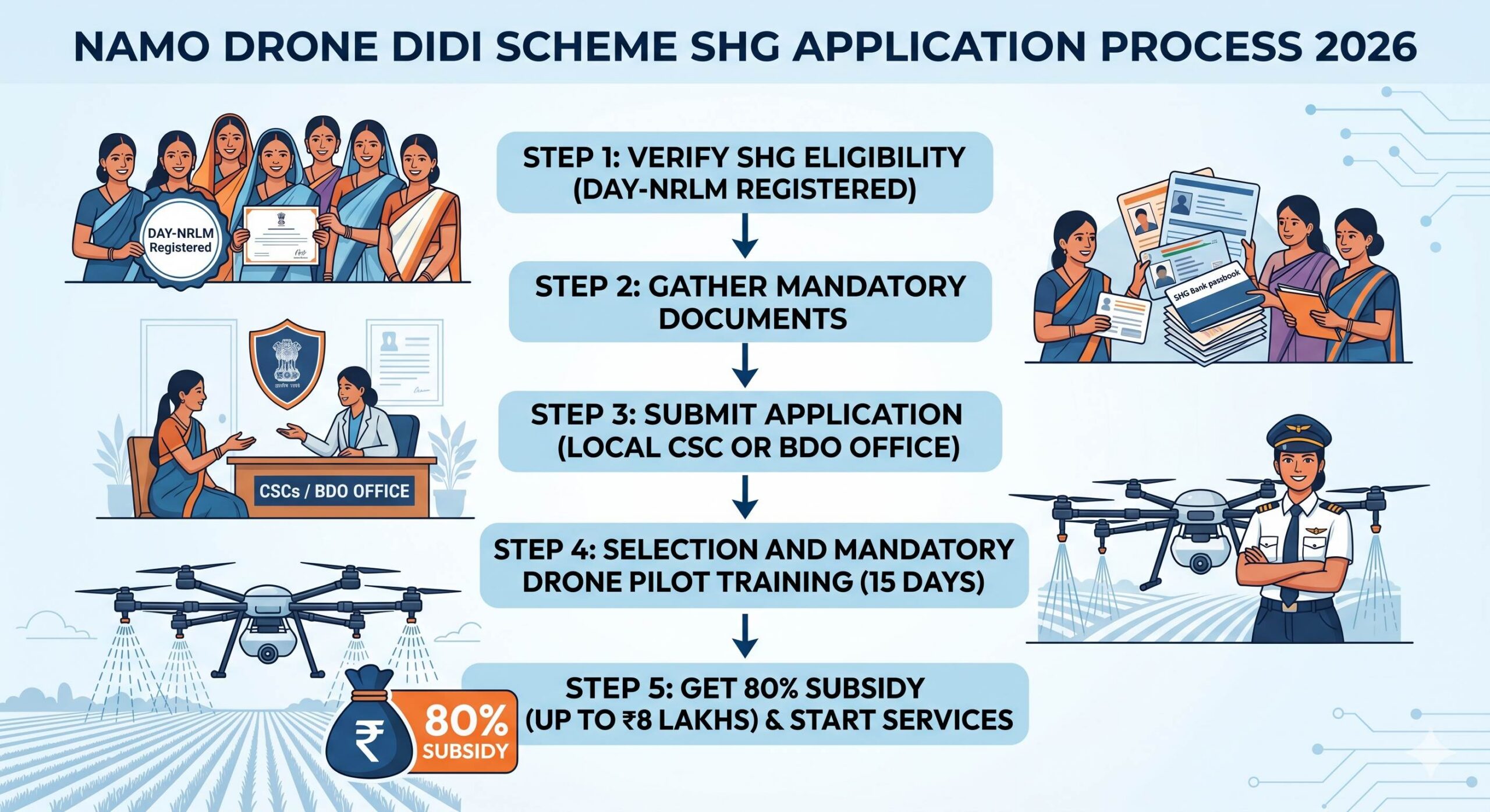 Infographic showing Namo Drone Didi application process.