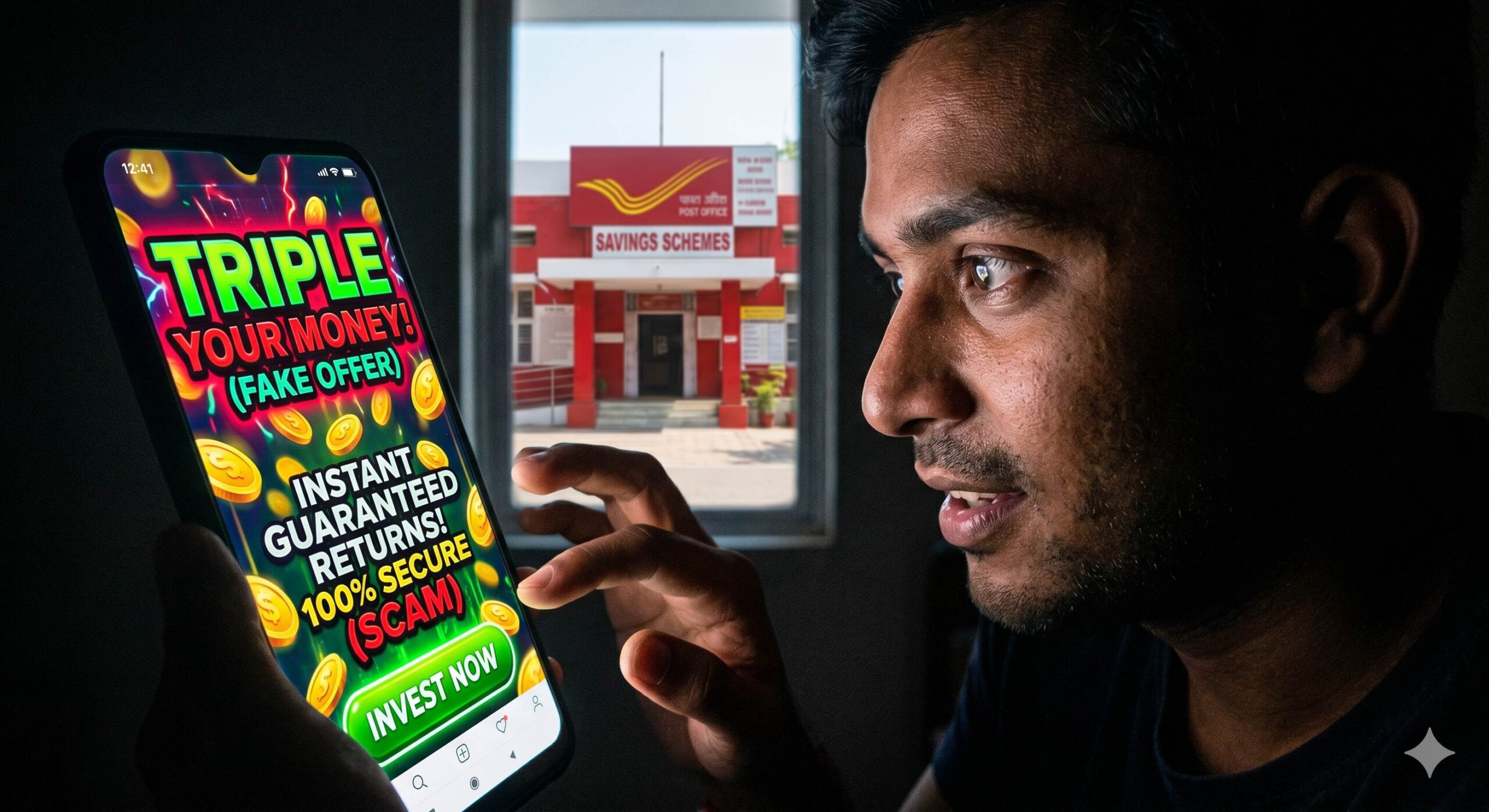 Man tempted by fake high-return app.