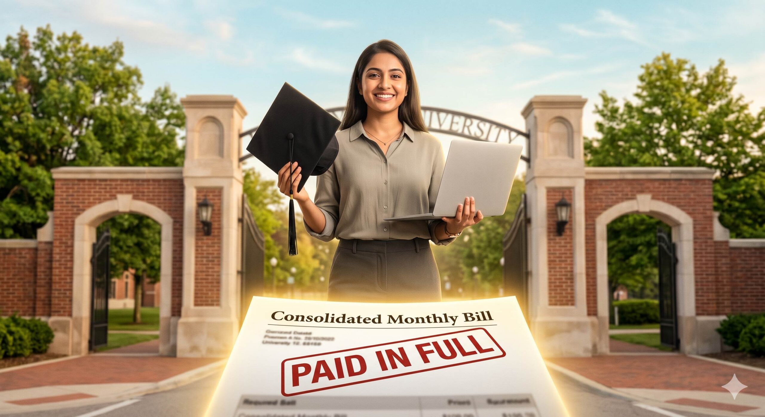 Optimistic image of a graduating young Indian woman, signifying the positive use of a home equity loan for education and debt payoff.