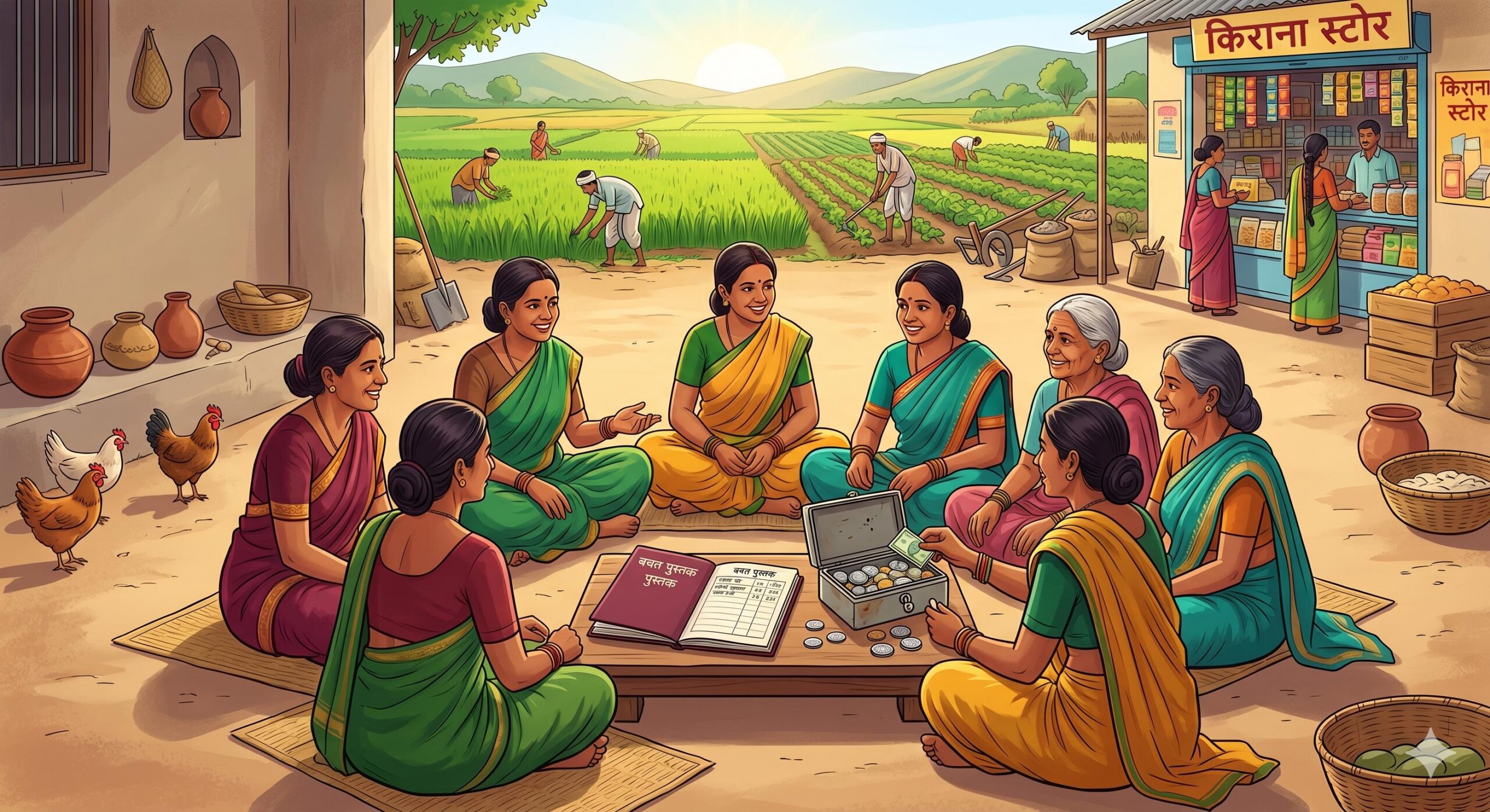 Rural Indian women in a Self Help Group pooling savings to grow their village economy.