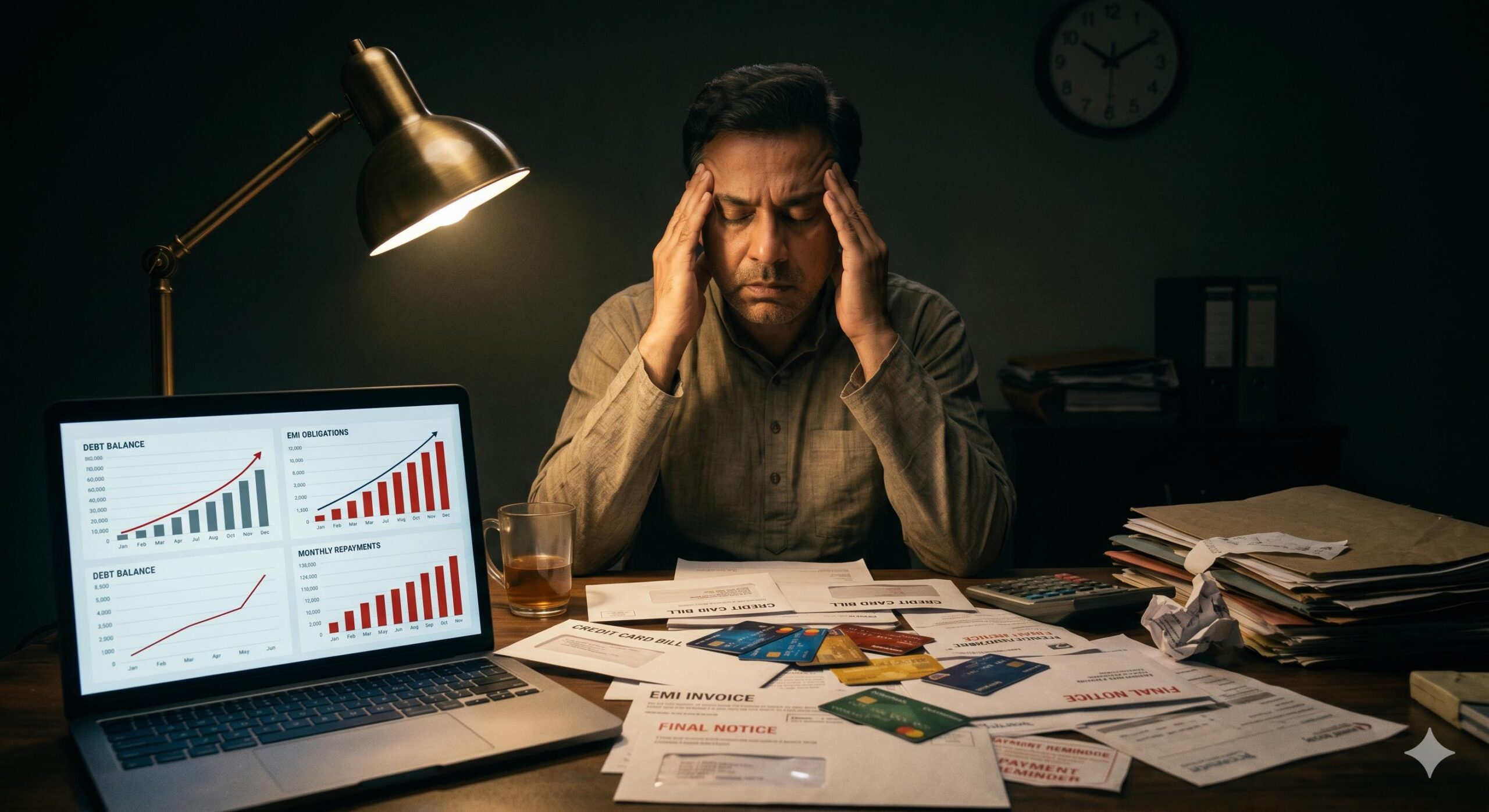 Stress and financial risk from high-interest EMI debt.
