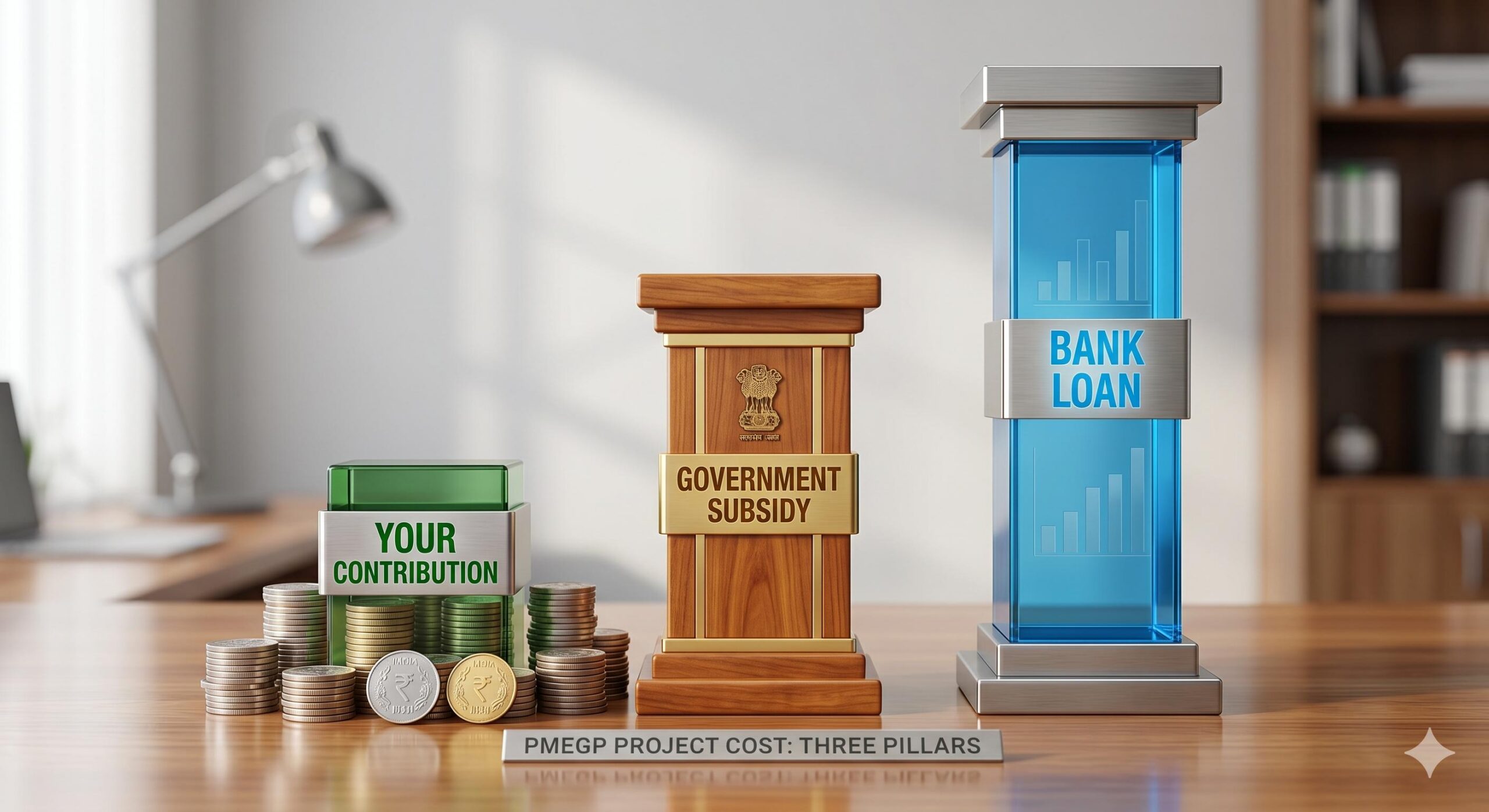 Three pillars showing PMEGP loan breakdown.