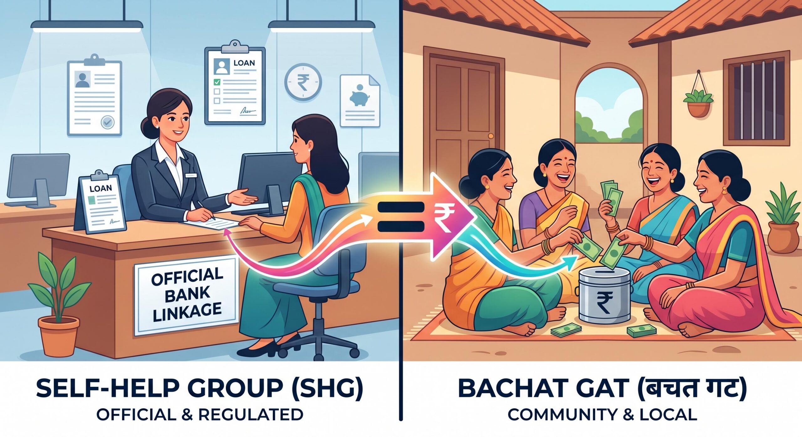Vector illustration showing SHG and Bachat Gat are functionally identical.